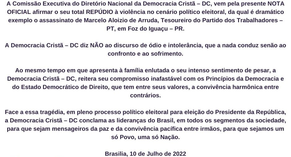 Nota oficial - Não ao ódio e a intolerância